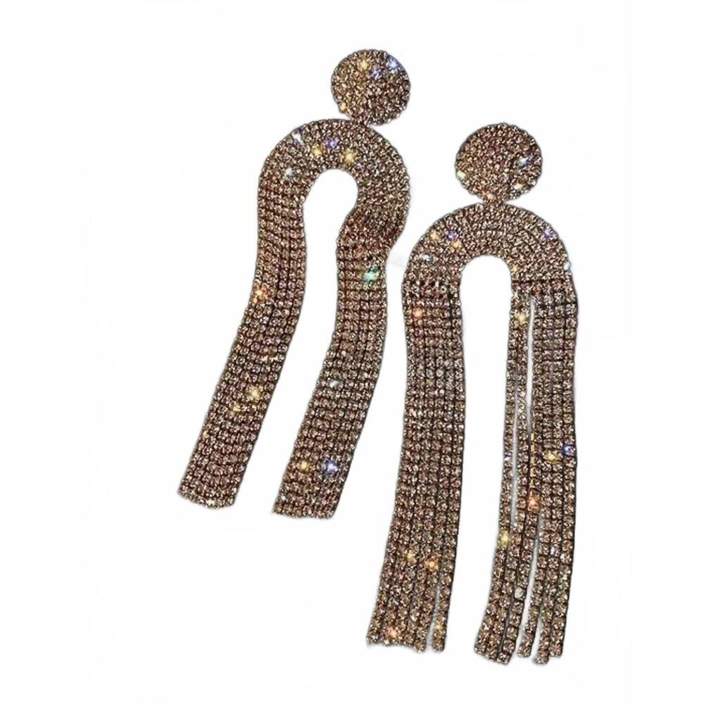 NEW 3AM BY H&D ACCESSORIES women's glam rhinestone fringe earrings in gold